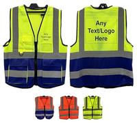 PB TECH Personalised Printed Reflective Hi-Viz Vest, High Visibility hi viz Reflective Vest, Custom Logo Class 2 hi vis Zipper With Phone ANd ID Pockets (Yellow & Navy, S)