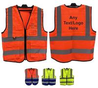 PB TECH Personalised Printed Reflective Hi-Viz Vest, High Visibility hi viz Reflective Vest, Custom Logo Class 2 hi vis Zipper With Phone ANd ID Pockets (Orange, M)