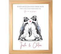PB TECH Personalised Special Penguin Design Wooden Photo Frame, Custom Engraved Wood Frame Any Text Any Name Any Date, Perfect Custom Gift for Your Loved One.