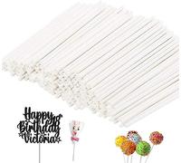 PB TECH Round White Cake Pop Sticks, Lollipop Sticks, Craft Sticks Ideal for Cake Topper, Chocolate Fountain and Fruits with 10cm Length / 3mm Diameter (Pack of 100)