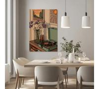 PBDTRUA Boho Retro Wall Art, Flower Vase Canvas Print, Warm Tone Still Life Artwork for Dining Room Bedroom(40x50cm/No frame)