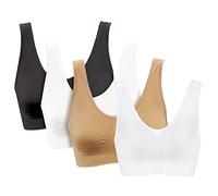 PBE 4 Pack Super Comfort Bra, Thick Double Material Women's Sleep Bras, Sports Bra, Premium Quality, Seamless, No Wires! - 4 Pack Black/White/Nude/White - Medium