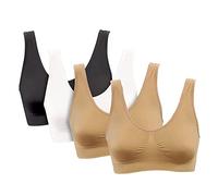 PBE 4 Pack Super Comfort Padded Bra, Thick Double Material Women's Sleep Bras, Sports Bra, Premium Quality, Seamless, No Wires! - 4 Pack Black/White/Nude/Nude - Small