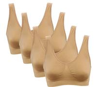 PBE 4 Pack Ultimate Comfort Padded Bra Comfort Bra, Womens Sports Bras Removable Pads Plus Size Sleep Bras, Wireless for Girls & Women. Yoga, Bralette, Maternity Friendly Stretch Crop Tops Vest. S-5XL