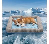 Pbed Dog Cooling Bed Summer Sleeping Cool Ice Silk Bed for Small, Medium, Large Dogs & Cats Breathable Washable Pet Beds with Non-Slip Bottom Blue (Blue Mat, Medium)