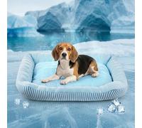 Pbed Dog Cooling Bed Summer Sleeping Cool Ice Silk Bed for Small, Medium, Large Dogs & Cats Breathable Washable Pet Beds with Non-Slip Bottom Blue Medium