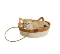 Pbed Rattan Pet Bed,Cooling Bed Summer Sleeping,Cat Bed for Indoor, Integrated Cotton Rope Reinforcement, Suitable for Small and Medium Pets, 18.9" L x 18.9" W x 6" Th