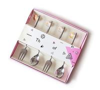 PBENO Spoon 4 Pieces Of Creative Stainless Steel Daisy Spoon Summer Dessert Glass Can Be Matched With Tableware Spoon Fruit Fork Dishwasher Safe (Color : Silver, Size : 17cm*16cm)