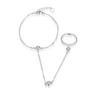 PBFELY Ring finger bracelet made from 925 sterling silver with CZ stones Hand Chain Dancer Slave Bracelet for Women Teen and Ring