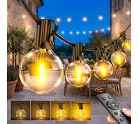 PBGMRT Dimmable Outdoor String Lights 45M/150FT G40 Mains Powered Garden Lights 45+2 LEDs, Remote 2 Timer 3 Modes Waterproof Outside Festoon Lights for Patios Fences Pergolas