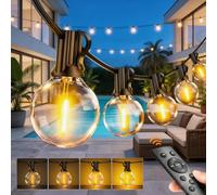 PBGMRT Dimmable Outdoor String Lights 60M/200FT G40 Mains Powered Garden Lights 60+2 LEDs, Remote 2 Timer 3 Modes Waterproof Outside Festoon Lights for Patios Fences Pergolas
