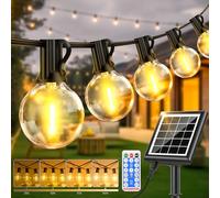 PBGMRT Dimmable Solar Outdoor String Lights - 30M/100FT G40 Solar Powered Garden Lights 38+2 LEDs, Remote 3 Timer 8 Modes Waterproof Outside Festoon Lights for Gardens Patios Fences Pergolas