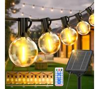 PBGMRT Dimmable Solar Outdoor String Lights - 45M/150FT G40 Solar Powered Garden Lights 55+2 LEDs, Remote 3 Timer 8 Modes Waterproof Outside Festoon Lights for Gardens Patios Fences Pergolas