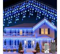PBGMRT Icicle Christmas Lights Outdoor 10M - Fairy Lights Plug in Cool White & Blue Connectable Waterproof Led Bright Icicle Lights Mains Powered with 8 Modes & Remote Timer for Window Garden Party