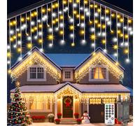 PBGMRT Icicle Christmas Lights Outdoor 10M - Fairy Lights Plug in Cool White & Warm Connectable Waterproof Led Bright Icicle Lights Mains Powered with 8 Modes & Remote Timer for Window Garden Party