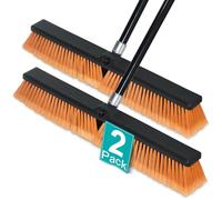 PBHEPPJ 24 Inchs Push Broom Outdoor Heavy Duty, Shop Broom with 60" Long Bandle and Stiff Bristles for Cleaning Outdoor or Indoor Tile, Garage, Shop, Deck, Concrete, Wood, Stone, Patio Floor, 2 Pack