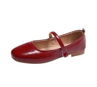 PBHGMGEBLV Red Flats Shoes for Woman Square Toe Flat Low Heel Elegant Versatile Mary Janes(Red,4.5 UK)