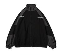 Pbkabiug Vintage Women Jackets Hip Hop Style Patchwork Windbreak Unisex Streetwear Lightweight Jackets Bomber Jackets, Black, L