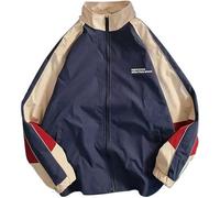 Pbkabiug Vintage Women Jackets Hip Hop Style Patchwork Windbreak Unisex Streetwear Lightweight Jackets Bomber Jackets, Blue Red, Medium