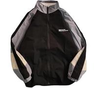 Pbkabiug Vintage Women Jackets Hip Hop Style Patchwork Windbreak Unisex Streetwear Lightweight Jackets Bomber Jackets, Black Grey, Large