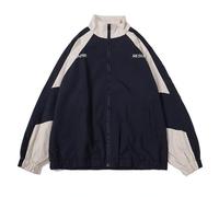 Pbkabiug Vintage Women Jackets Hip Hop Style Patchwork Windbreak Unisex Streetwear Lightweight Jackets Bomber Jackets, Blue, Medium