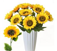 PBMLGO 10 Pcs Artificial Sunflower Flowers, Single Stem Silk Fake Sunflowers for Decorative, Realistic Artificial Sun Flowers for Botanical Collection, Home or Office Décor Accessories