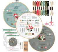 PBMLGO 3 Sets Beginner Embroidery Kits Cross Stitch Starter Kits for Adults, Stitch Practice Kit with Detailed Instructions and Handmade Embroidery Material Package, Learn Embroidery Skill