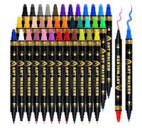PBMLGO 36 Colours Dual Tip Acrylic Paint Pens - Quick-Drying Water Based Art Markers, Sketch Pens, Brush & Round Tips - For Rock, Canvas, Ceramic, Wood