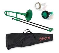 pBone PBONE1G Plastic Trombone with Mouthpiece and Carry Bag - Bb Student Beginner - Green, 14.0 in*38.0 in*11.0 in
