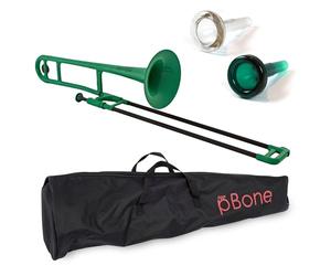 pBone PBONE1G Plastic Trombone with Mouthpiece and Carry Bag - Bb Student Beginner - Green, 14.0 in*38.0 in*11.0 in
