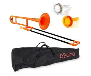 pBone PBONE1OR Plastic Trombone with Mouthpiece and Carry Bag - Bb Student Beginner - Orange, 11.0 in*38.0 in*14.0 in