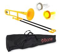 pBone PBONE1Y Plastic Trombone with Mouthpiece and Carry Bag - Bb Student Beginner - Yellow, 14.0 in*38.0 in*11.0 in