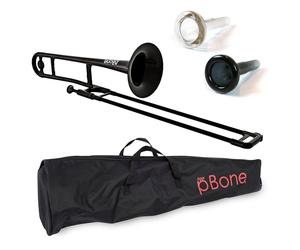 pBone Plastic Trombone with Mouthpiece and Carry Bag - Bb Student Beginner - Black, PBONE1BLK