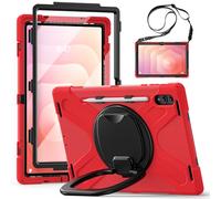 PboyiqiS for Galaxy Tab S11 Ultra Rotating Case 14.6inch, Heavy Duty Hybrid Rugged Case with S Pen Holder, Shockproof Kids Cover with 360 Rotation Stand/Shoulder Strap (Red)