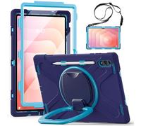 PboyiqiS for Galaxy Tab S11 Ultra Rotating Case 14.6inch, Heavy Duty Hybrid Rugged Case with S Pen Holder, Shockproof Kids Cover with 360 Rotation Stand/Shoulder Strap (Navy Blue)