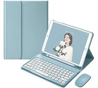 PboyiqiS Keyboard Case for iPad Air 11 inch (M3 2025/M2 2024)/Air 5th 4th Generation with Mouse, Cute Round Keys Detachable Keyboard Case with Pencil Holder, Blue