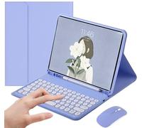 PboyiqiS Keyboard Case for iPad Air 11 inch (M3 2025/M2 2024)/Air 5th 4th Generation with Mouse, Cute Round Keys Detachable Keyboard Case with Pencil Holder, Mint Purple