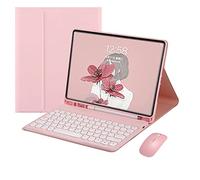 PboyiqiS Keyboard Case for iPad Air 11 inch (M3 2025/M2 2024)/Air 5th 4th Generation with Mouse, Cute Round Keys Detachable Keyboard Case with Pencil Holder, Pink