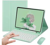 PboyiqiS Keyboard Case with Mouse for iPad 9th/ 8th/ 7th Generation, Case for iPad 10.2 inch with Keyboard and Mouse, Cute Round Key Detachable Case with Pencil Holder, Mint Green
