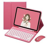 PboyiqiS Keyboard Case with Mouse for iPad Pro 11 (4th/3rd /2nd Generation), Case for iPad pro 11 inch with Keyboard and Mouse, Cute Round Key Detachable Keyboard Case with Pencil Holder, (New Pink)