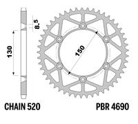 PBR Rear Sprocket Steel Ultra-Light - 520, black