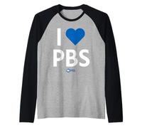PBS I Heart PBS Support Public Broadcasting Modern Type Raglan Baseball Tee