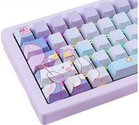 PBT 135 Keys Transparent Keycaps Letter Side Print Purple Bunny Custom Keycaps for ISO Layout Cherry MX Switches Mechanical Keyboards