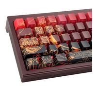 PBT Custom Keycaps, 131 Keys Red Ukiyo-e Keycaps Cherry Profile Dye-Sublimation Shine Through Side Engraved Transparent Keycap for ANSI & ISO Layout Mechanical Gaming Keyboard