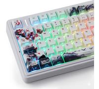 PBT German Keycaps, 133 Keys Double Shot Landscape Plum Blossom Keycaps Dye-Sub Cherry Profile Side Printed Shine Through Keycap for Cherry MX Switch ISO QWERTZ Layout Mechanical Keyboards