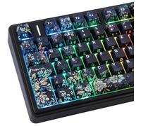 PBT German Keycaps, 133 Keys Plum Blossoms Black Double Shot Keycaps Dye-Sub Cherry Profile Side Printed Shine Through Keycap for Cherry MX Switch ISO QWERTZ Layout Mechanical Keyboards