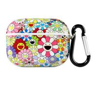 PBTLE case Compatible with Airpods Pro 2nd/1st Artistic Smiley Sunflower | Shockproof & Anti-Scratch Shell with Keychain Carabiner for Women and Girls