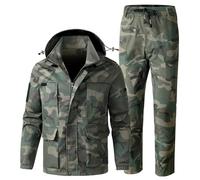 PBTMCD Men's Water-Resistant Camo Tactical Set Hooded Jacket Cargo Pants for Hunting Outdoor Adventures Durable Gear(1#,XXL)