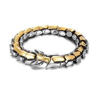 PBTMCD Ouroboros Stainless Steel Bracelet for Men, Punk Vintage Biker Heavy Handmade Viking Snake Wrist Chain, Nordic Serpent Dragon Amulet Jewelry Bangle,Mixed Gold,19cm