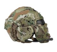 PBTMCD Tactical Airsoft FAST Helmet Set With Built-in HD Headset Full Face Mask & 3-Speed Anti-Fog Fan For CS Game Paintball Hunting(E)